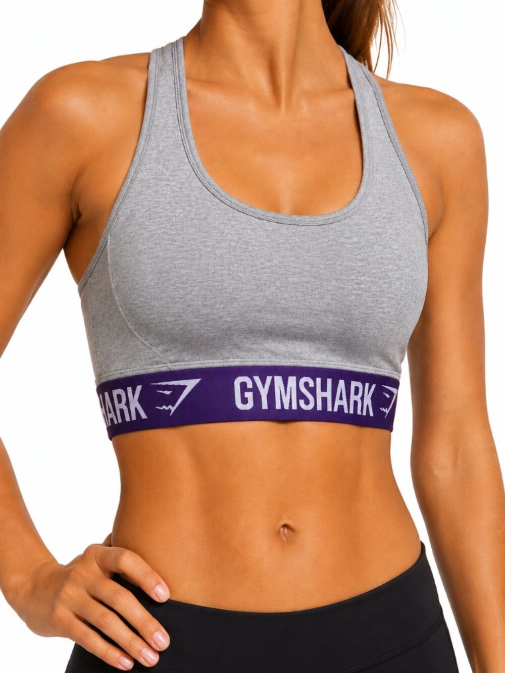 Gymshark Grey Sports Bra with Purple Band